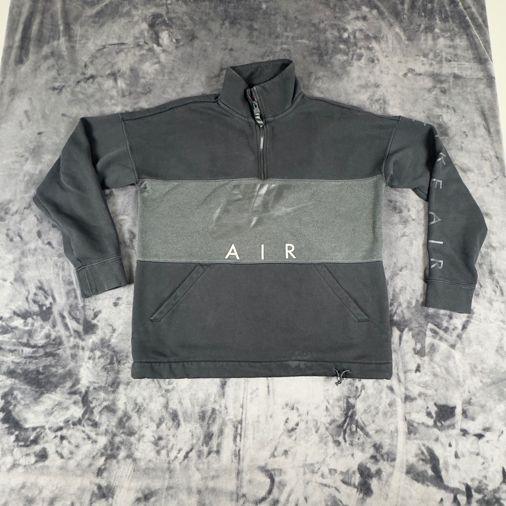 Nike Air Quarter Zip Sweatshirt Mens L Black Grey Colorblock Fleece Pullover